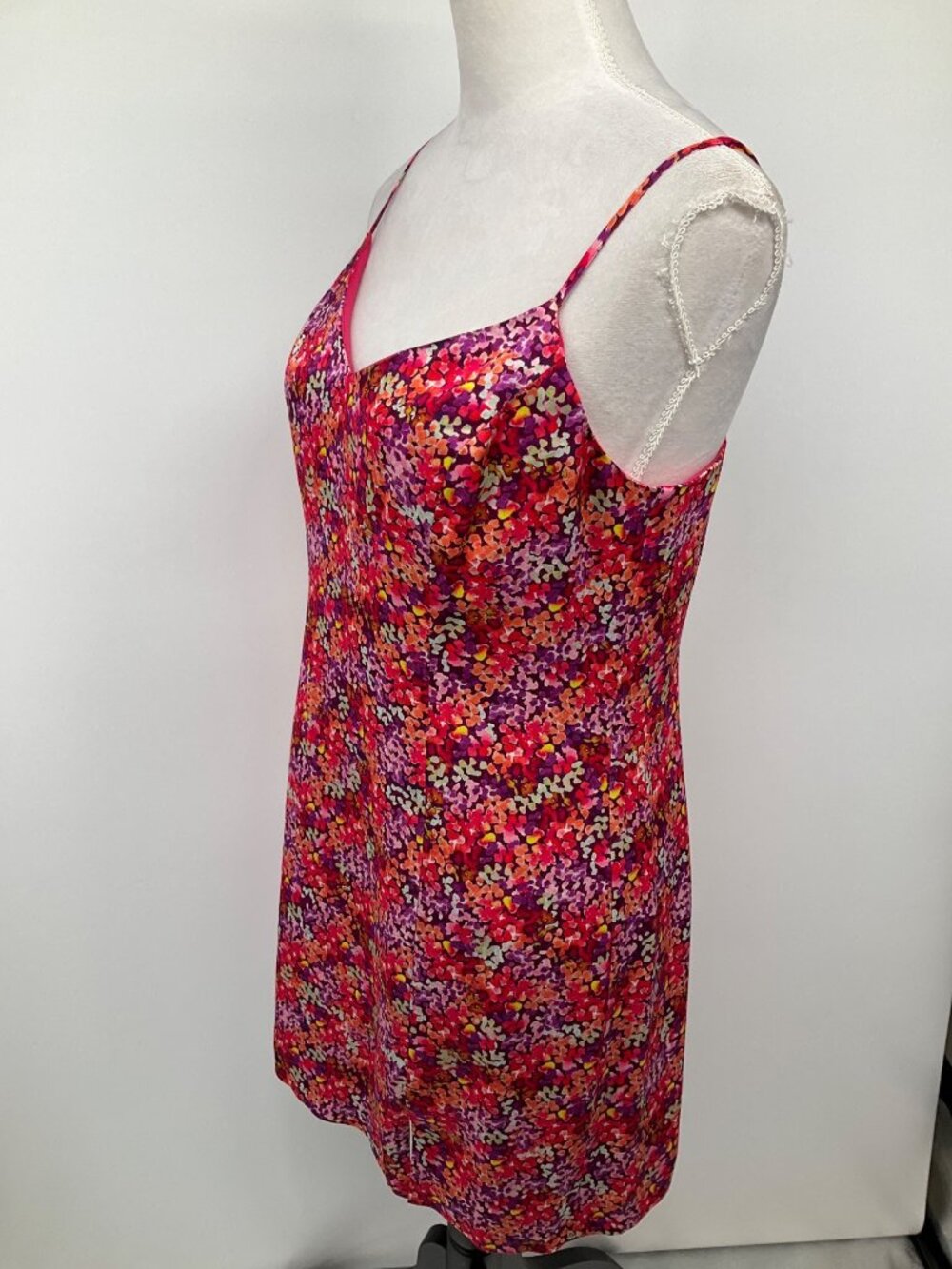 French Connection size 6 Pink Satin Mini Floral Print Slip Dress - Picture 5 of 14